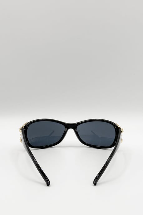 Vintage Wrap Around With Butterfly Detail Sunglasses In Black - Image 6
