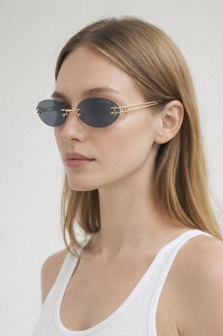 Rimless Oval Sunglasses In Black - Image 1
