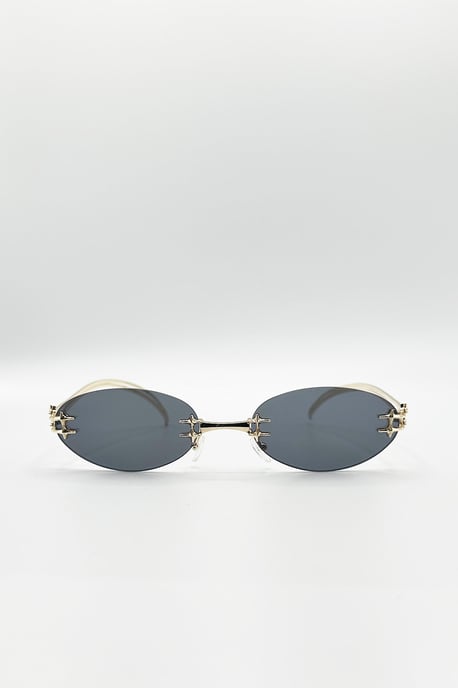 Rimless Oval Sunglasses In Black - Image 2