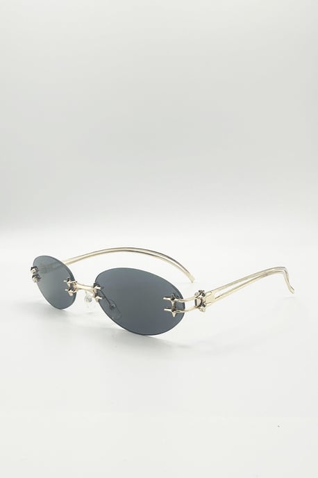 Rimless Oval Sunglasses In Black - Image 3