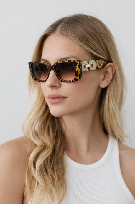 Rectangle Cateye Side Detail Sunglasses In Leopard - Image 1