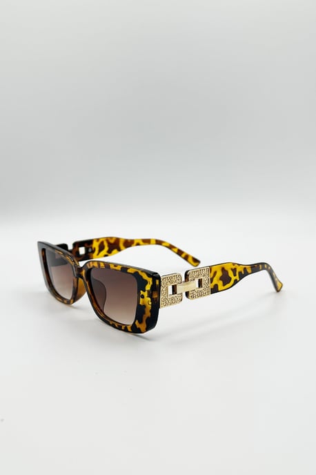 Rectangle Cateye Side Detail Sunglasses In Leopard - Image 4