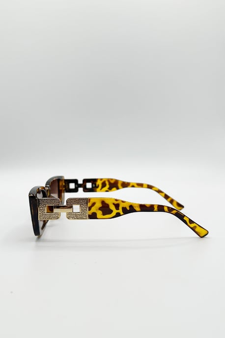Rectangle Cateye Side Detail Sunglasses In Leopard - Image 5