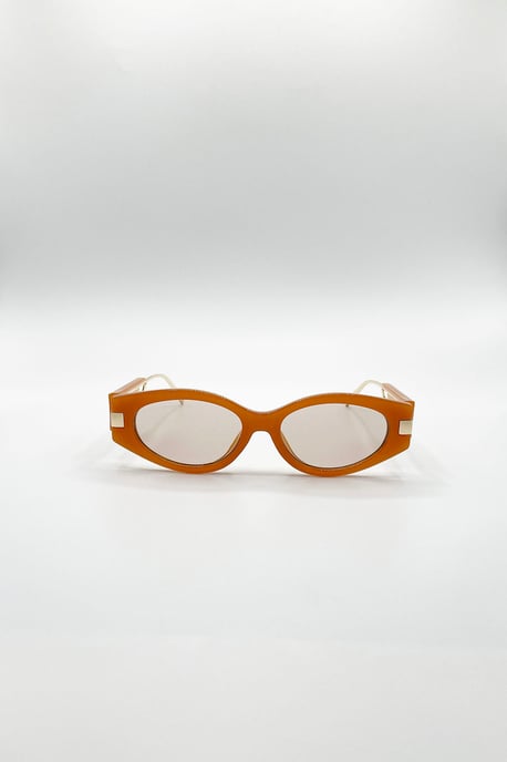 Oval Metal Detail Sunglasses In Orange - Image 2