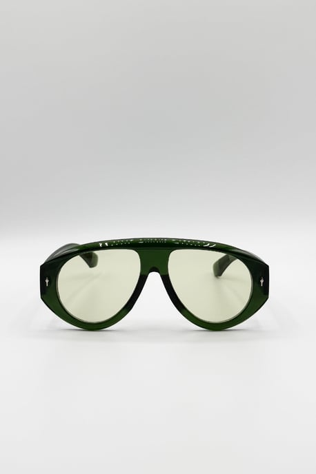 Oversized Bold Aviator Sunglasses in Green - Image 2
