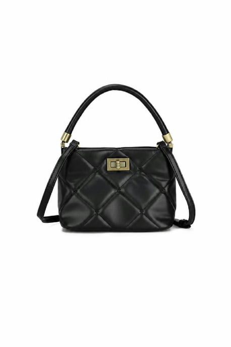 Quilted Top-Handle Crossbody Mini Handbag - Black - Image 2