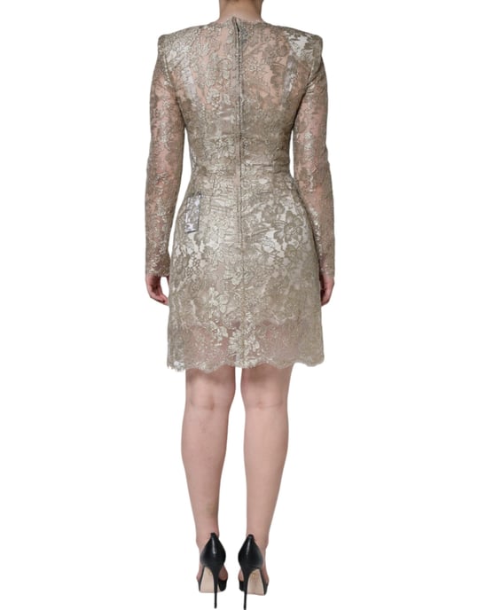 Lace Mini Dress Floral Embroidered Long Sleeves - Image 3