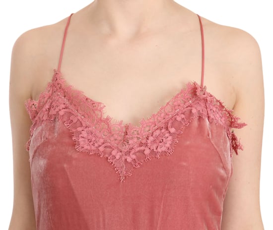 Velvet Midi Dress Sleeveless Vneck Lace Detail - Image 4