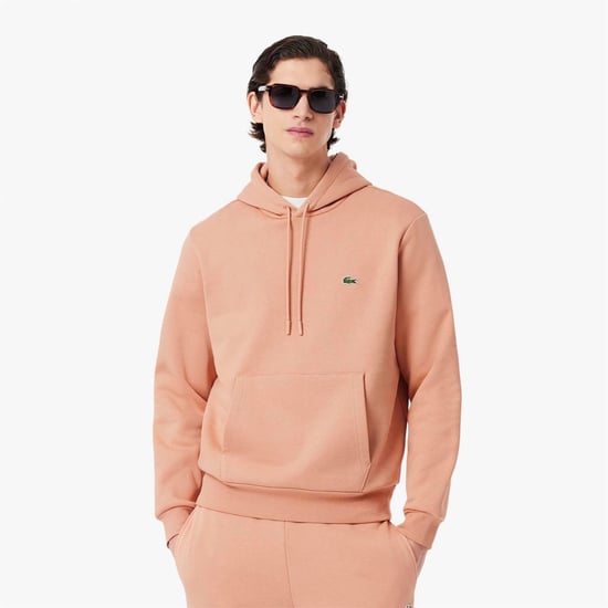 Men's Lacoste Cotton Fleece Hoodie in Orange - Image 3