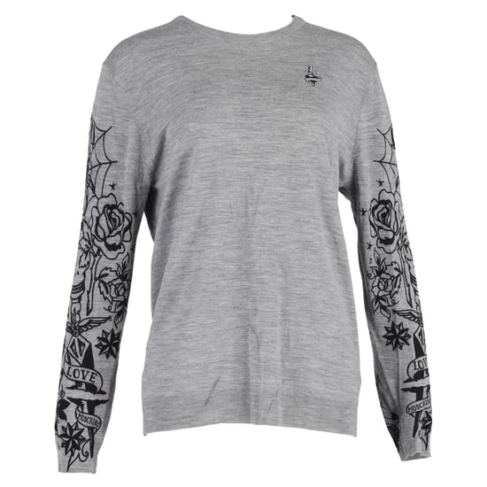 Love Moschino Ribbstickad Crewneck Tröja i Grå Ull - Image 1