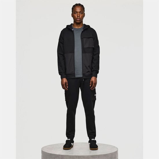 Men's Weekend Offender Daponte Overlay Zip Hoodie in Black - Image 4