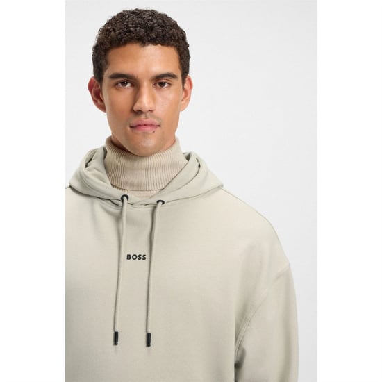 Men's Boss Contrast Logo Hoodie in Beige - Image 5