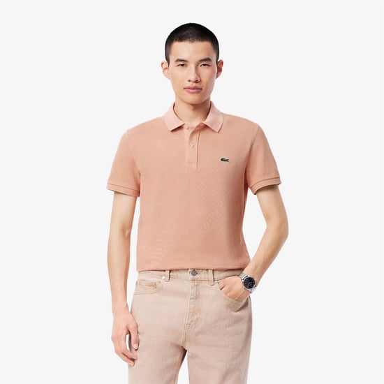 Men's Lacoste Fit L.12.12 Pique Polo Shirt in Orange - Image 3