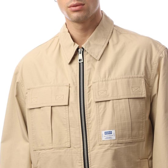 Men's Hugo Logo Label Jacket in Beige - Image 3