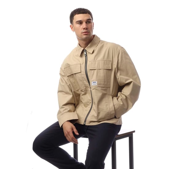 Men's Hugo Logo Label Jacket in Beige - Image 4