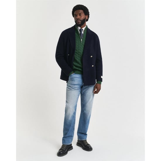 Men's Gant Cable Half Zip Fleece in Green - Image 3