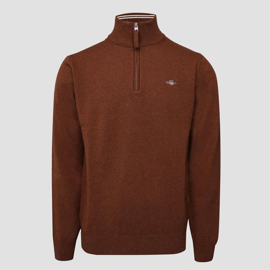 Men's Gant Lambswool Half Zip Sweater in Brown - Image 1