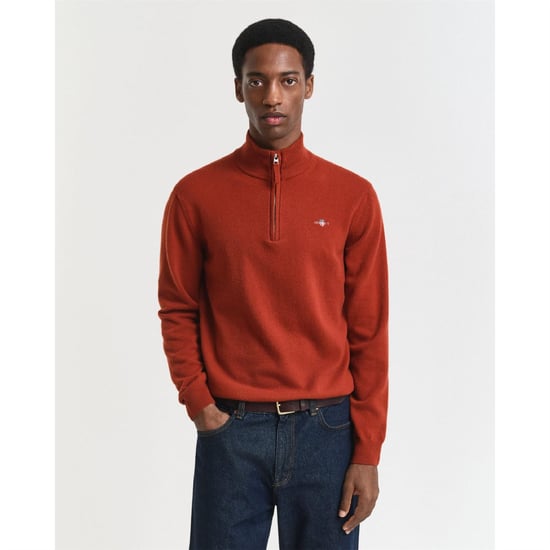 Men's Gant Lambswool Half Zip Fleece in Brown - Image 1