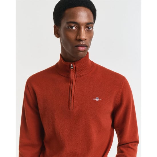 Men's Gant Lambswool Half Zip Fleece in Brown - Image 3