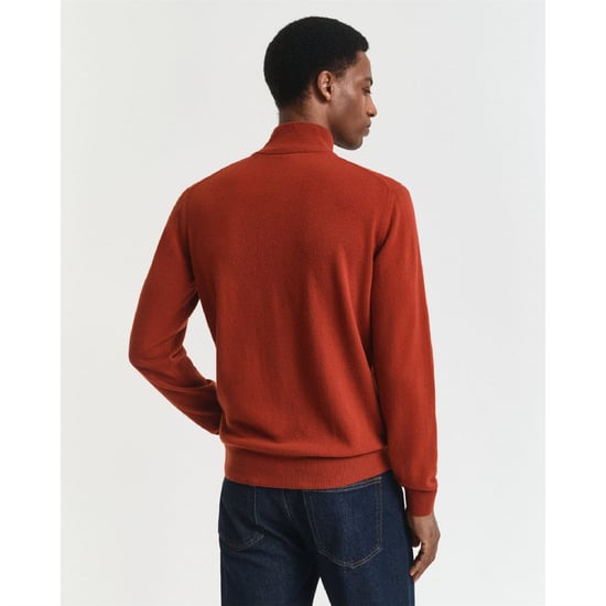 Men's Gant Lambswool Half Zip Fleece in Brown - Image 4