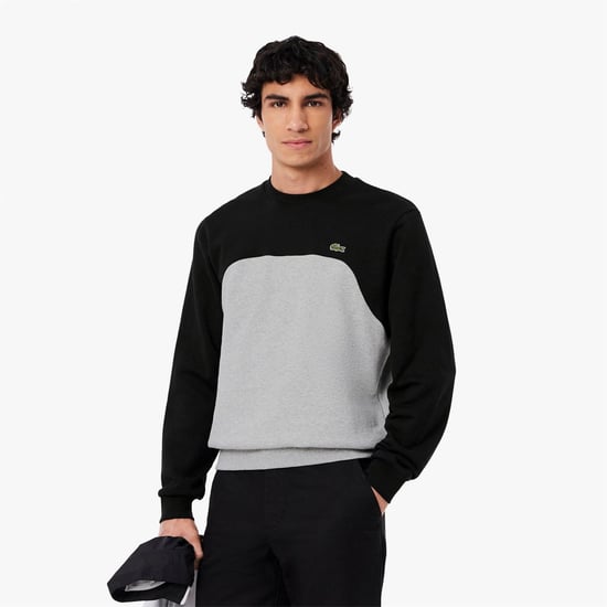 Men's Lacoste Block Cotton Fleece Sweatshirt in Grey - Image 3