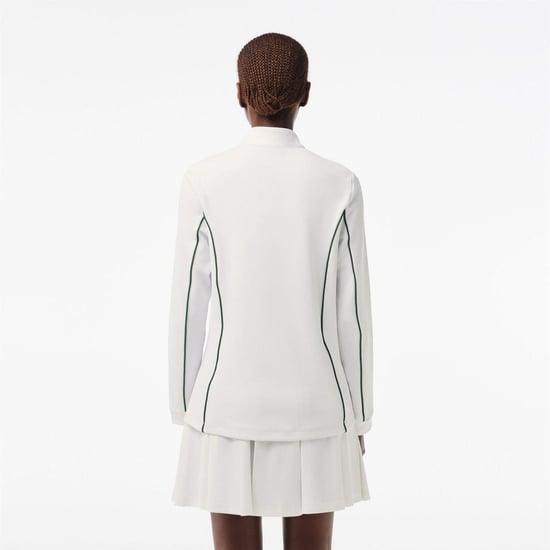 Women's Lacoste Fit quarter Zip Sweatshirt in White Green - Image 2