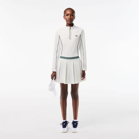Women's Lacoste Fit quarter Zip Sweatshirt in White Green - Image 3