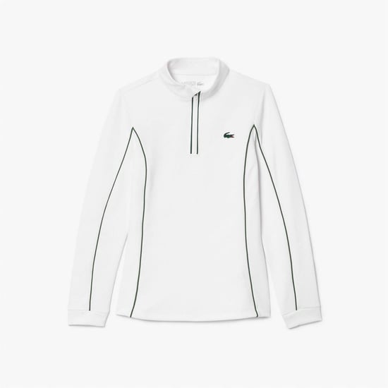 Women's Lacoste Fit quarter Zip Sweatshirt in White Green - Image 4