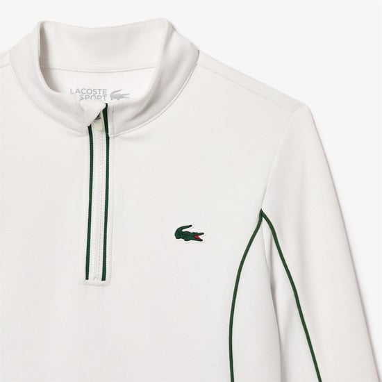 Women's Lacoste Fit quarter Zip Sweatshirt in White Green - Image 5