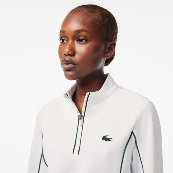 Women's Lacoste Fit quarter Zip Sweatshirt in White Green - Image 6