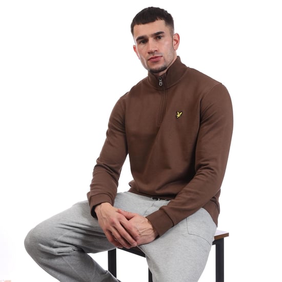 Men's Lyle And Scott Quarter Zip Sweatshirt in Brown - Image 4