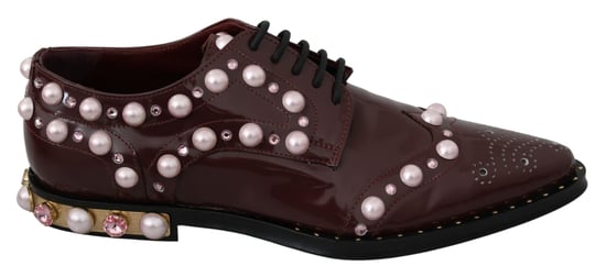 Dolce & Gabbana Bordeaux Leren Kristallen Parels Formele Schoenen - Image 1