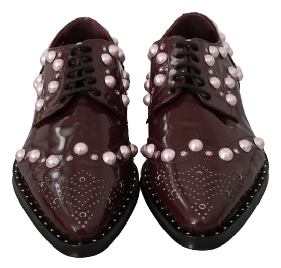 Dolce & Gabbana Bordeaux Leren Kristallen Parels Formele Schoenen - Image 3