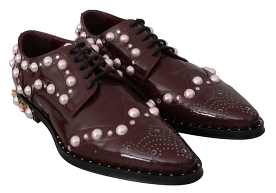 Dolce & Gabbana Bordeaux Leren Kristallen Parels Formele Schoenen - Image 4