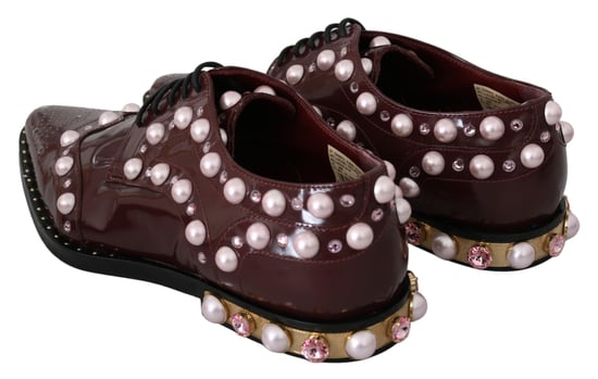 Dolce & Gabbana Bordeaux Leren Kristallen Parels Formele Schoenen - Image 5