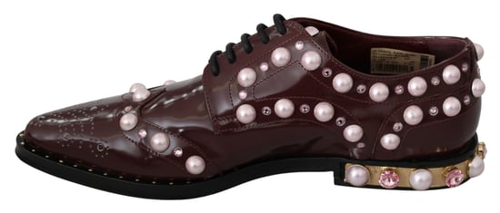 Dolce & Gabbana Bordeaux Leren Kristallen Parels Formele Schoenen - Image 6
