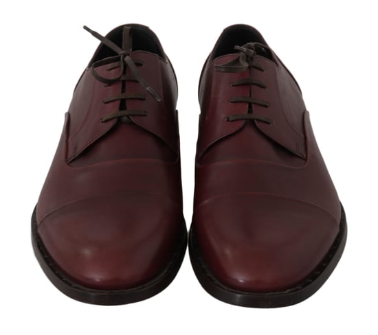 Dolce & Gabbana Red Bordeaux Leather Derby Formal Shoes - Image 2
