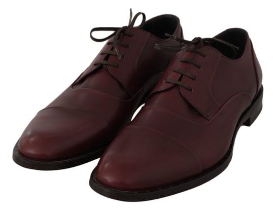 Dolce & Gabbana Red Bordeaux Leather Derby Formal Shoes - Image 3
