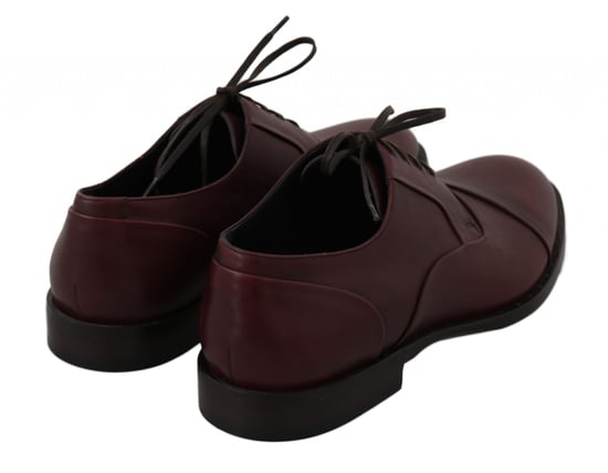 Dolce & Gabbana Red Bordeaux Leather Derby Formal Shoes - Image 4