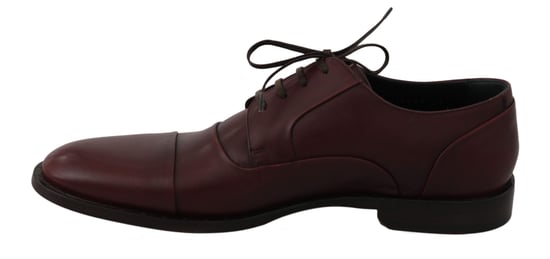 Dolce & Gabbana Red Bordeaux Leather Derby Formal Shoes - Image 5