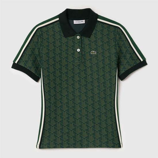 Women's Lacoste Fit Monogram Jacquard Polo Shirt in Green - Image 1