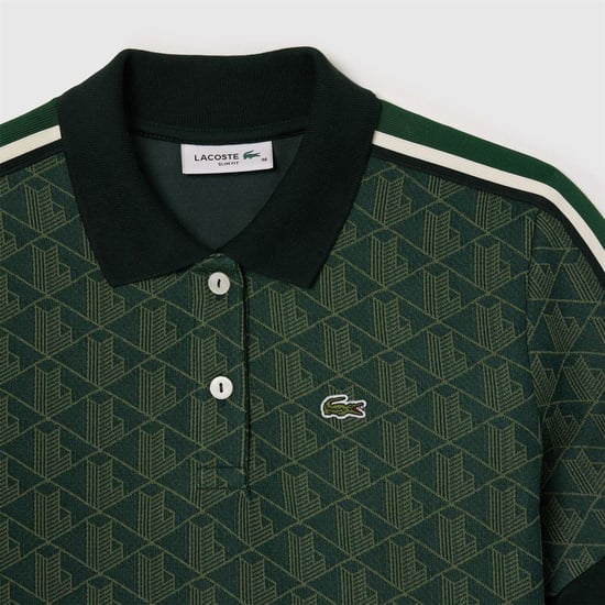 Women's Lacoste Fit Monogram Jacquard Polo Shirt in Green - Image 2