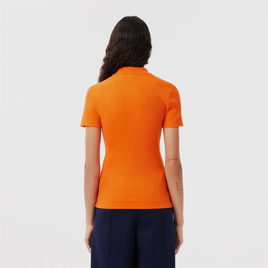 Women's Lacoste Fit L.12.D Ribbed Cotton Polo Shirt in Orange - Image 3