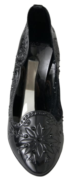 Dolce & Gabbana Svart CINDERELLA Blommiga Kristallklackar Skor - Image 4