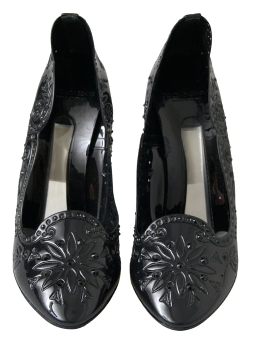 Dolce & Gabbana Svart CINDERELLA Blommiga Kristallklackar Skor - Image 5