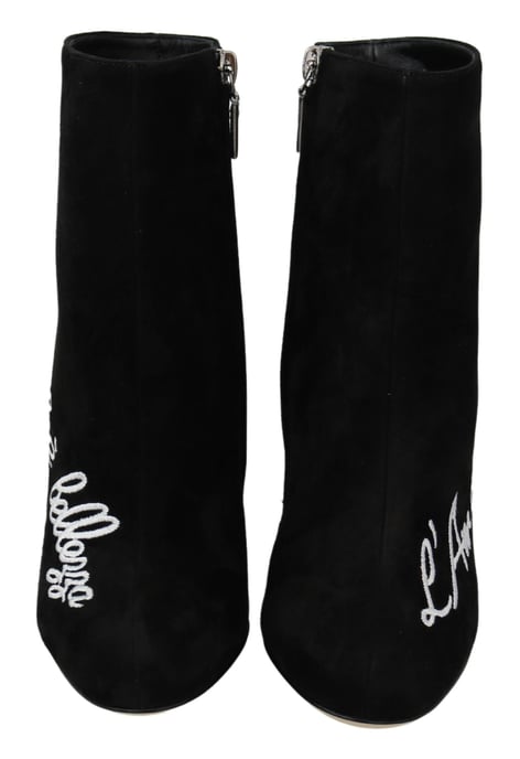 Dolce & Gabbana Black Suede L'Amore E'Bellezza Stövlar Skor - Image 4