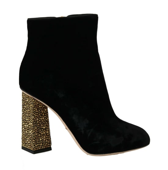 Velvet Ankle Boots Embellished Block Heel - Image 1