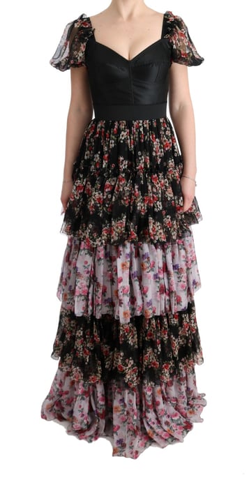 Floral Print Silk Dress Tiered Maxi Dress - Image 1