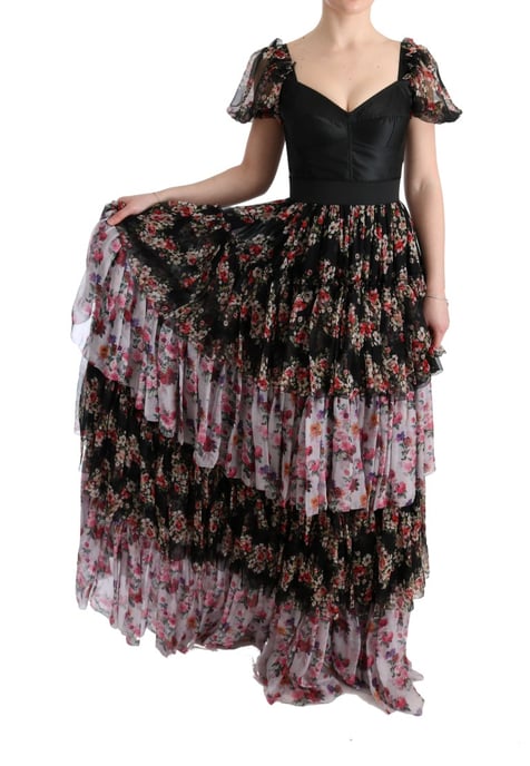 Floral Print Zijden Jurk Gelaagde Maxi Jurk - Image 2