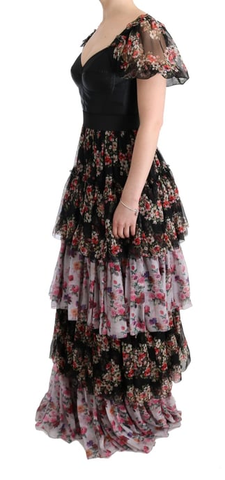 Floral Print Zijden Jurk Gelaagde Maxi Jurk - Image 3